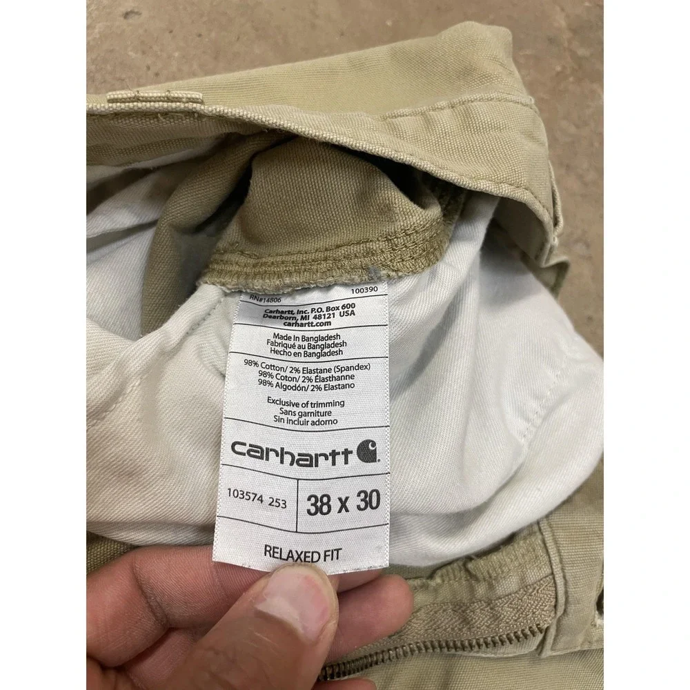 Carhartt Pants Mens 38x30 Beige Relaxed Fit‎ Canvas Cargo Work Utility 103574